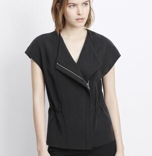 Vince Asymmetrical Short Sleeve Black Cupro Vest S